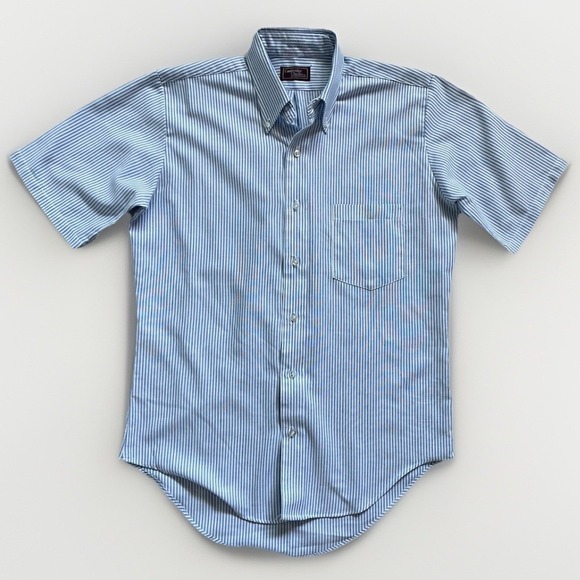 Vtg 80s Cambridge Classics Button Down Short Sleeve Oxford 15.5 Blue Made in USA - Picture 1 of 8